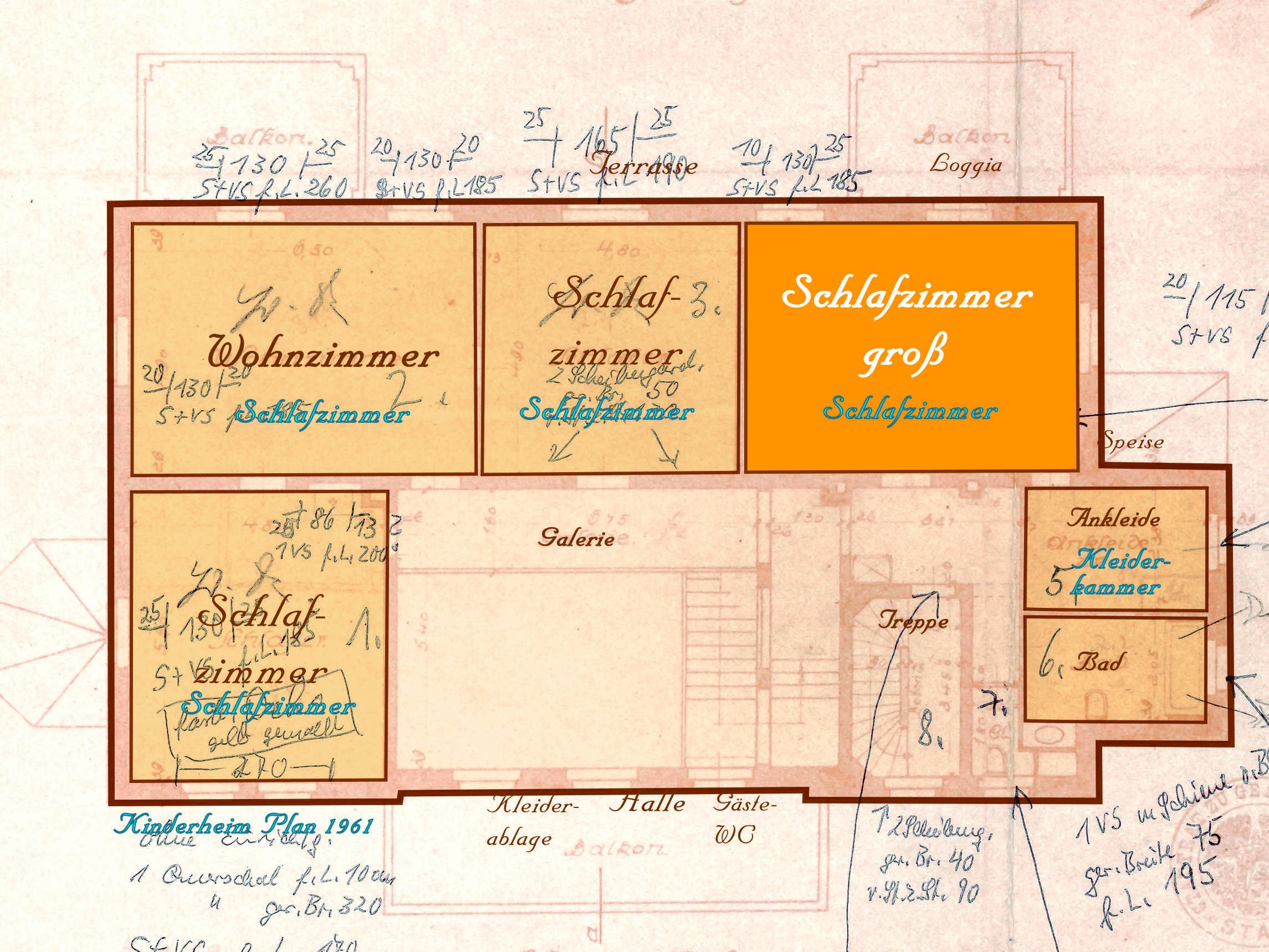 Bauplan 1. OG Schlafzimmer groß